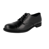 Prada Men's Black Brushed Spazzolato Leather Cap Toe Derby Business Shoes DNC108