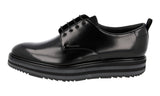 Prada Men's Black Brushed Spazzolato Leather Derby Plateau Business Shoes PI364A