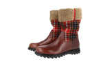 Prada Men's Brown Leather Shearling Scottish Tartan Half-Boot PS630
