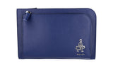 Prada Men's Blue Saffiano Leather Pouch Wallet Necessaire Dokumentenmappe Handtasche Geldboerse Messenger Bag VR0095