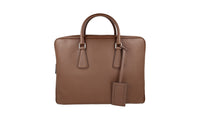 Prada Men's Brown Saffiano Leather Briefcase Work Folder Bag VS0363