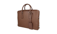 Prada Men's Brown Saffiano Leather Briefcase Work Folder Bag VS0363