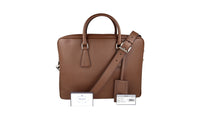Prada Men's Brown Saffiano Leather Briefcase Work Folder Bag VS0363
