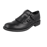 Tod's Men's Black Full Brogue Leather Kiltie Double Monk Strap Brogue Business Shoes XXM0RS