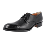 Santoni Men's Black welt-sewn Leather Cap Toe Deer Skin Derby Business Shoes santon