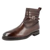 Santoni Men's Brown welt-sewn Leather Rabbit Fur Velatura Half-Boot santon